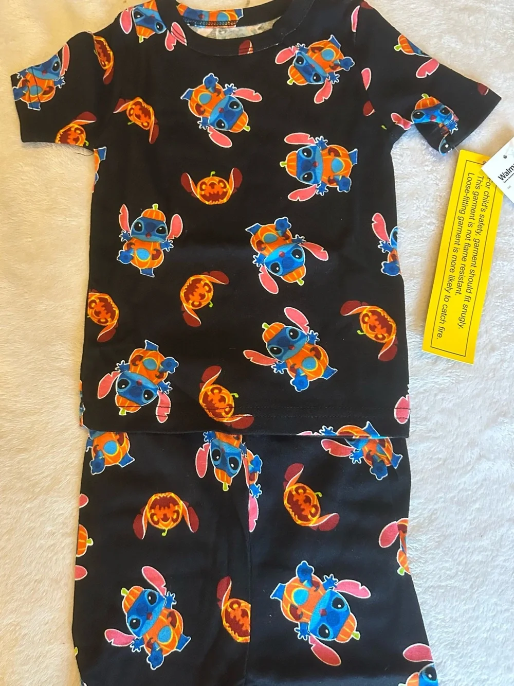 Kids Black Character-Print Pajama Set with Blue & Orange Motif